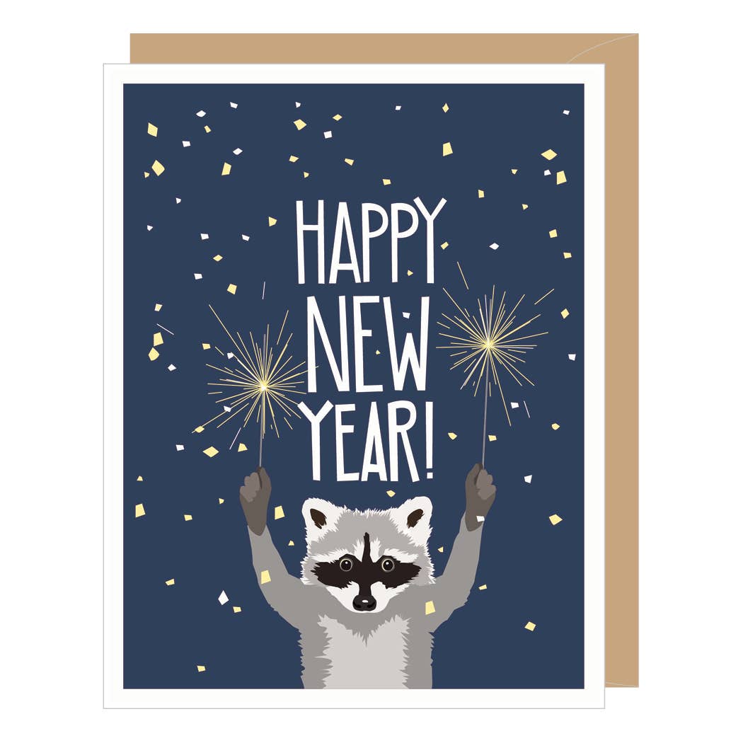 Raccoon Happy New Year Holiday Card