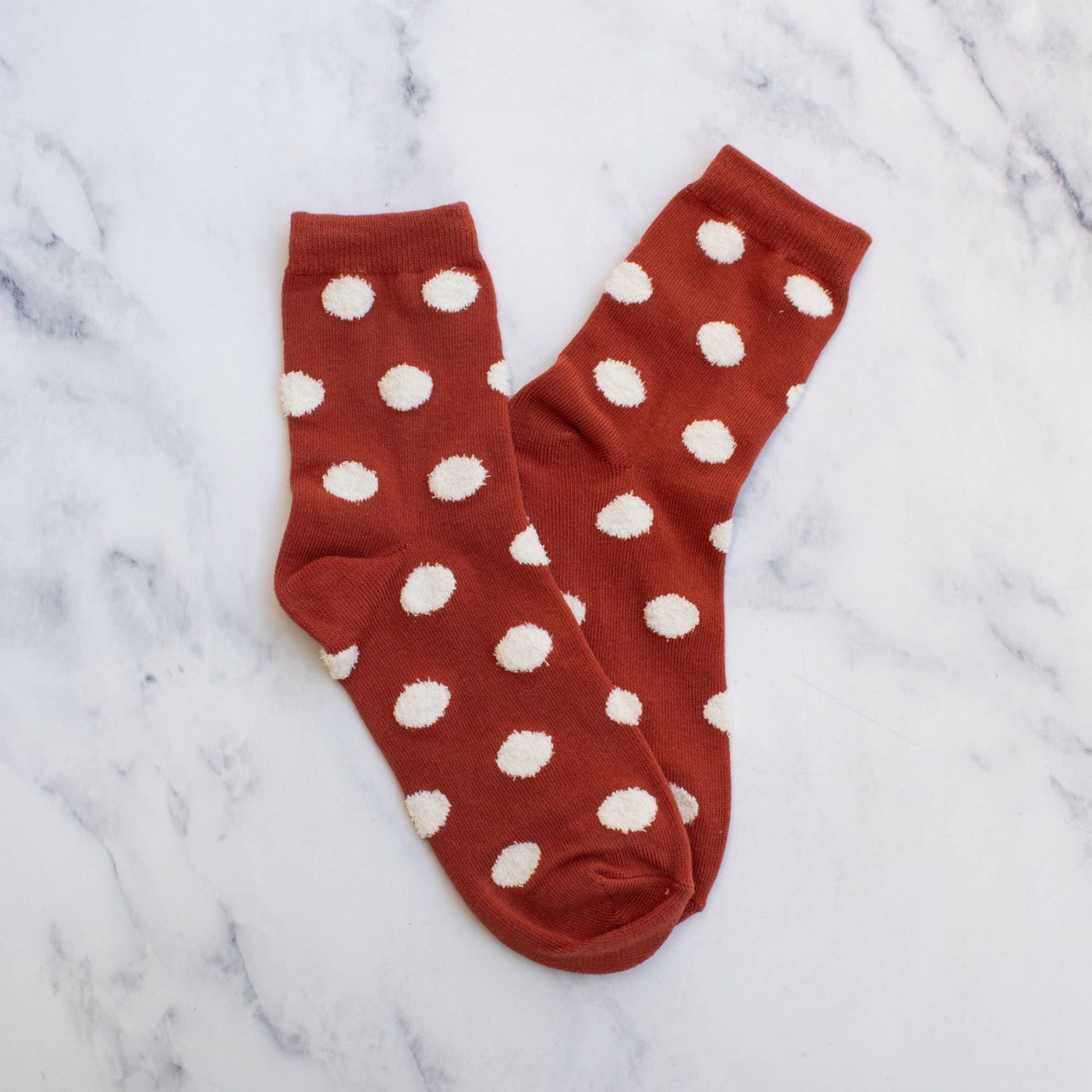 Brick Color Polka Dots Puff Casual Socks