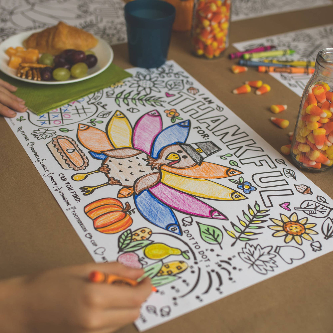 Thanksgiving Coloring Turkey Paper Placemats for Kids Table