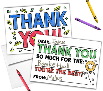 Kid's Coloring Thank You Cards with Envelopes (Pack of 10)