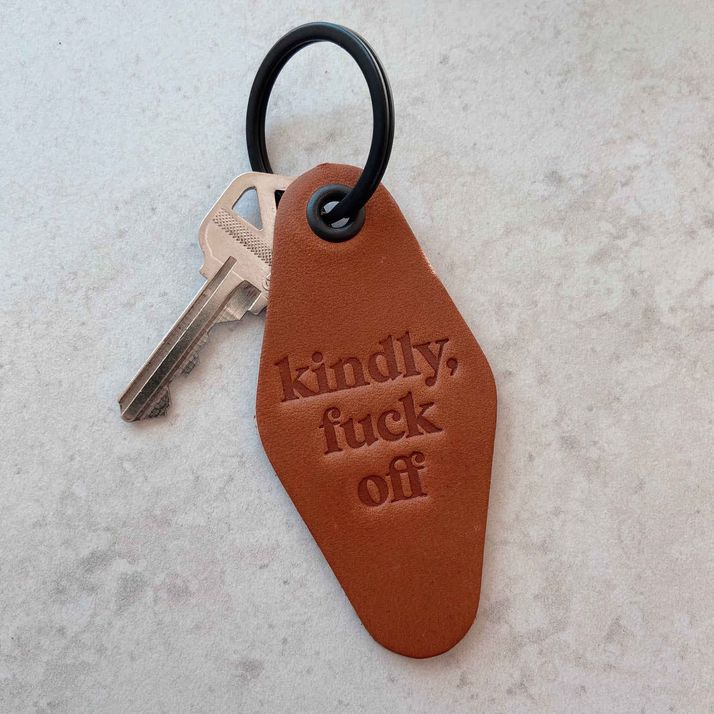 Kindly Fuck Off Leather Motel Keychain