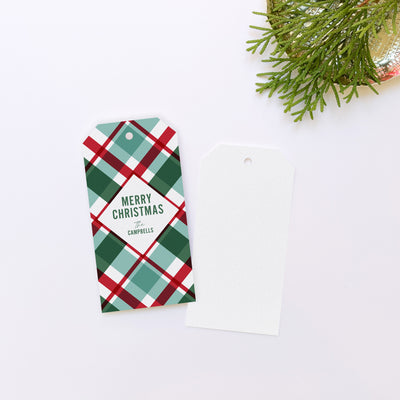 Retro Holiday Plaid Personalized Gift Tag