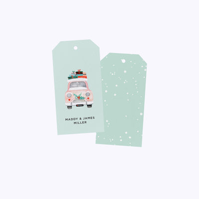 Vintage Pink Car with Presents Personalized Gift Tag