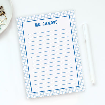 Personalized Blue Grid Teacher Notepad