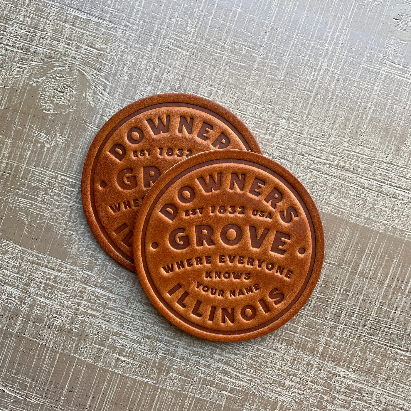Downers Grove Illinois Leather Coaster - Set of 2