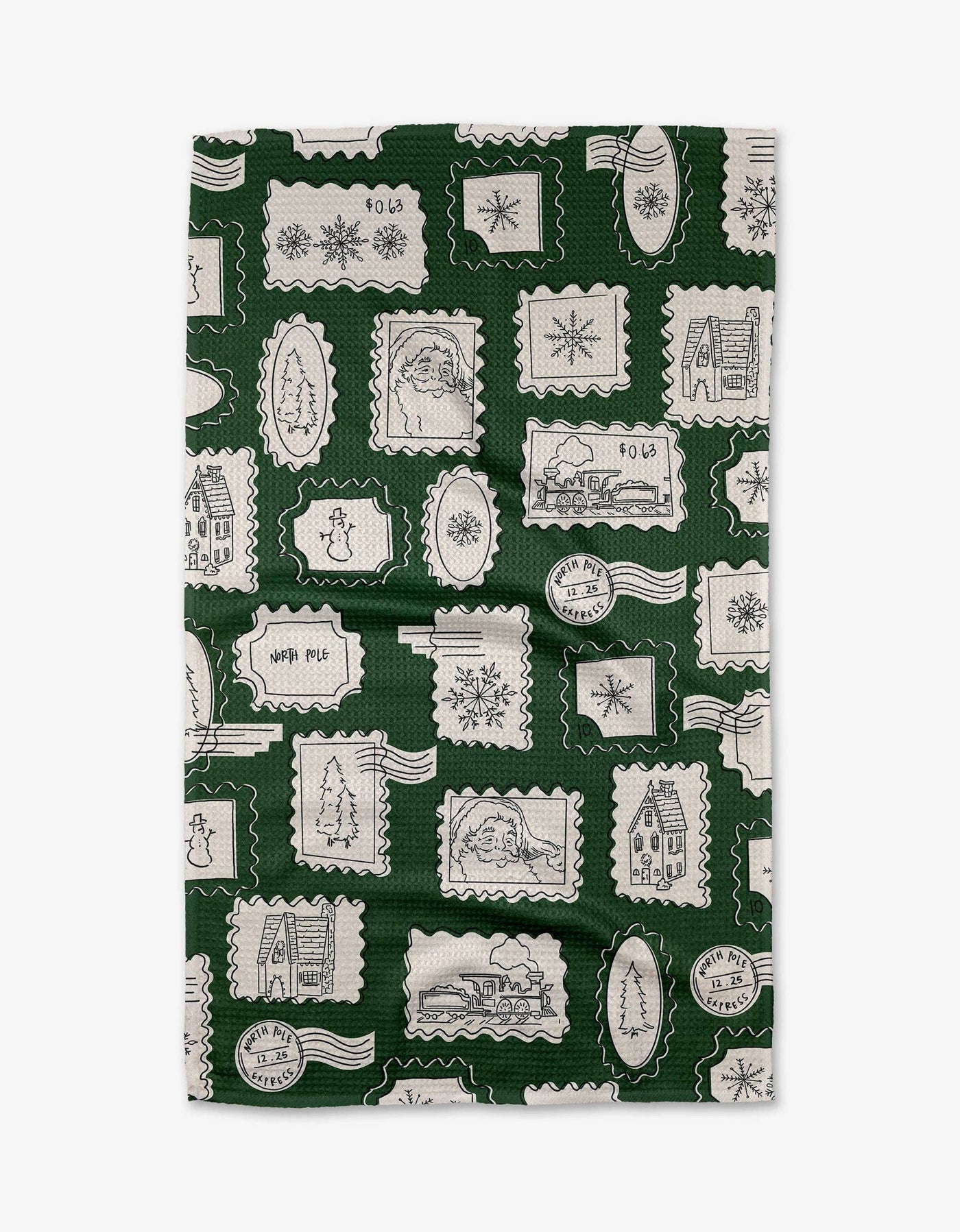 Christmas Stamp Green Tea Towel