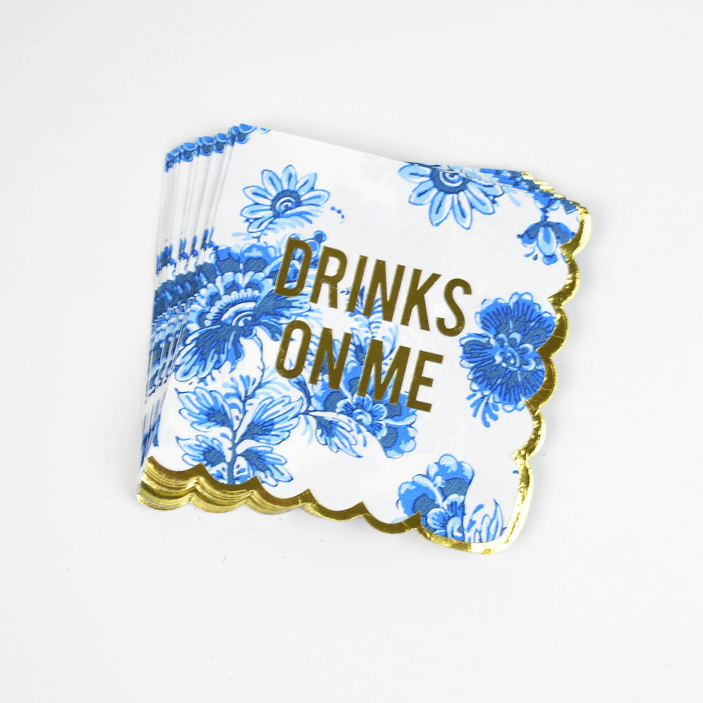 Blue Floral Paper Beverage Napkin Packs