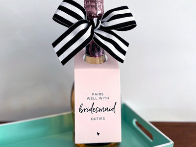Pairs Well with Bridesmaid Duties, Bridesmaid Proposal, Bridesmaid Gift - Blush Bottle Tag with Striped Bow