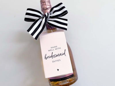 Pairs Well with Bridesmaid Duties, Bridesmaid Proposal, Bridesmaid Gift - Blush Bottle Tag with Striped Bow