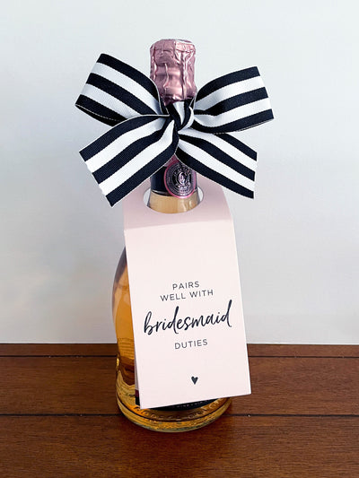 Pairs Well with Bridesmaid Duties, Bridesmaid Proposal, Bridesmaid Gift - Blush Bottle Tag with Striped Bow